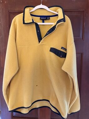 Patagonia Yellow Fleece Pullover with Navy Trim